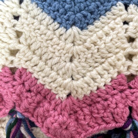 Afghan hand made 60 x 71  couch throw blue green white pink purple - Picture 2 of 7